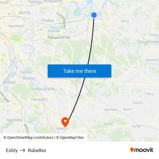 Esbly to Rubelles map