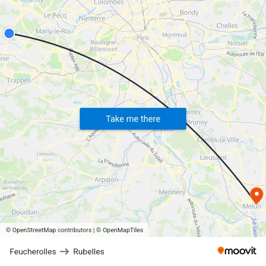 Feucherolles to Rubelles map