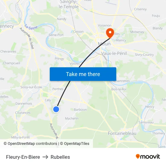 Fleury-En-Biere to Rubelles map