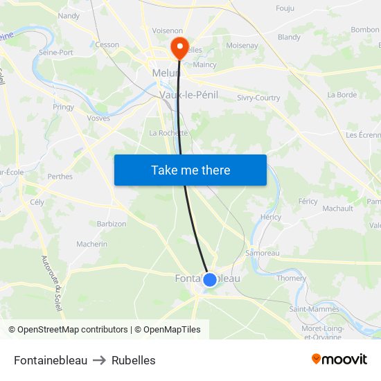 Fontainebleau to Rubelles map