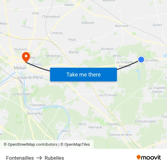 Fontenailles to Rubelles map