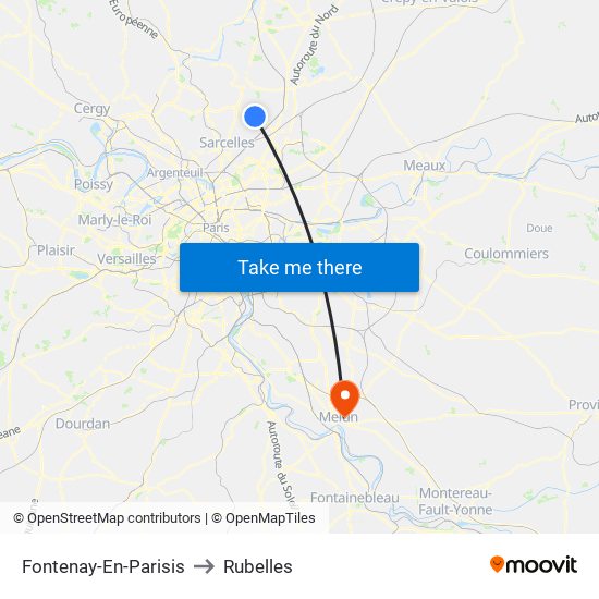 Fontenay-En-Parisis to Rubelles map