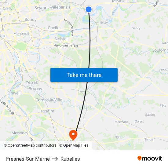 Fresnes-Sur-Marne to Rubelles map