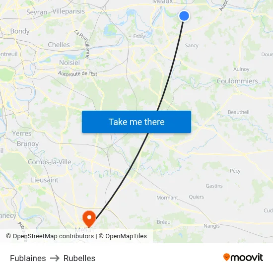 Fublaines to Rubelles map