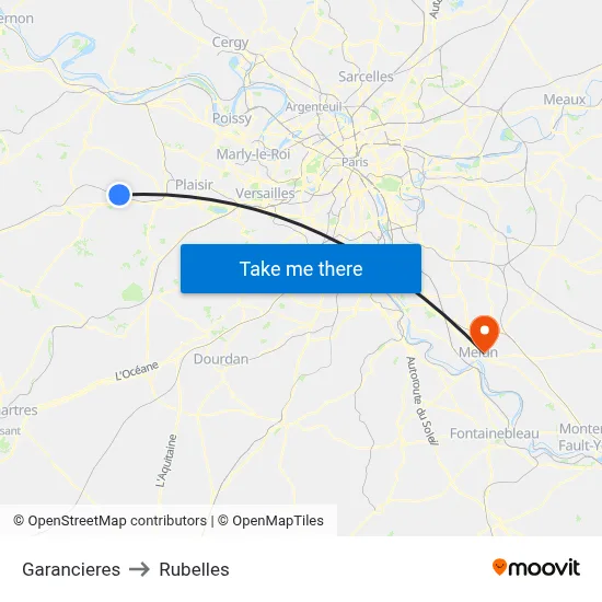 Garancieres to Rubelles map