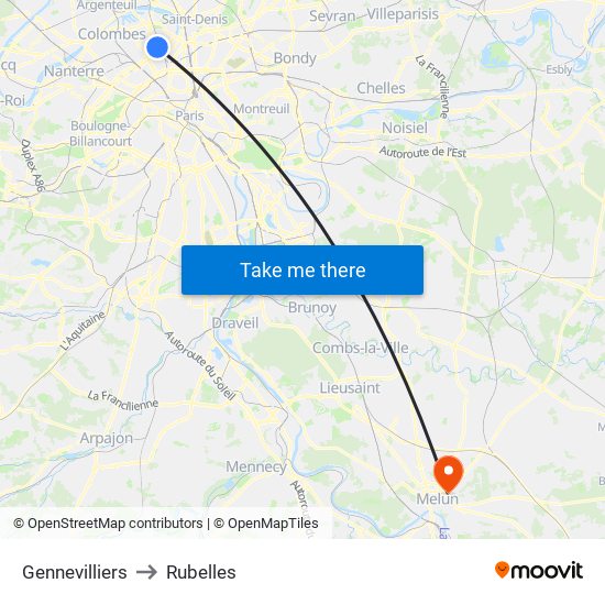 Gennevilliers to Rubelles map