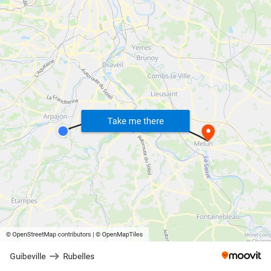 Guibeville to Rubelles map