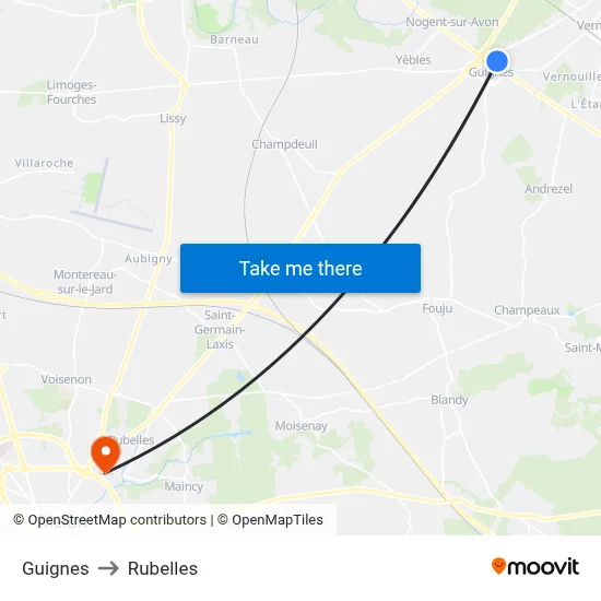 Guignes to Rubelles map