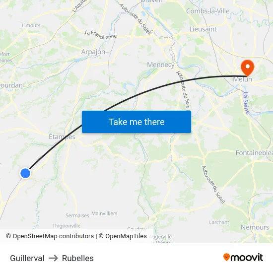 Guillerval to Rubelles map