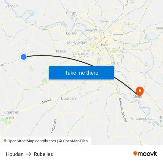 Houdan to Rubelles map