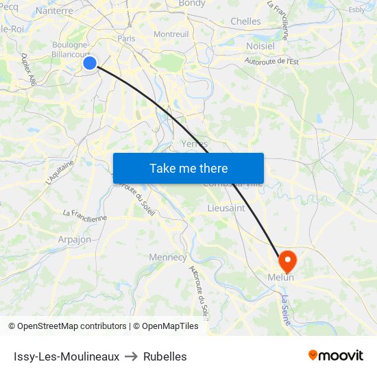 Issy-Les-Moulineaux to Rubelles map