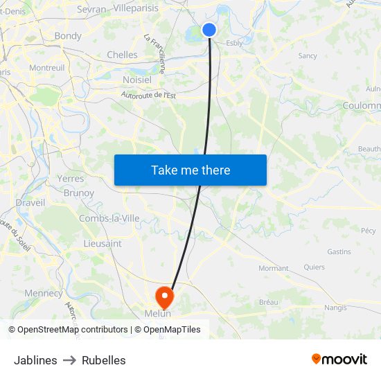 Jablines to Rubelles map