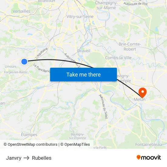 Janvry to Rubelles map