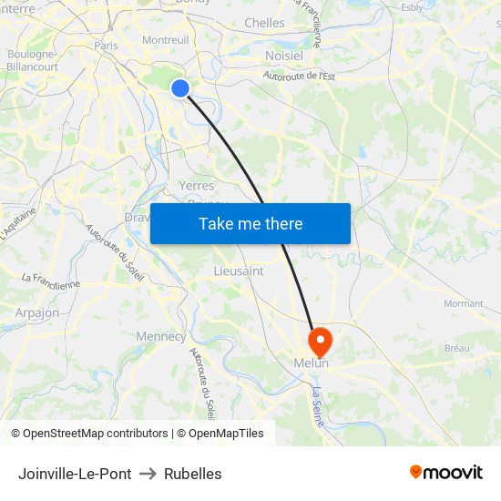 Joinville-Le-Pont to Rubelles map