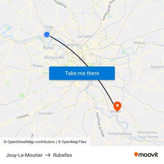 Jouy-Le-Moutier to Rubelles map