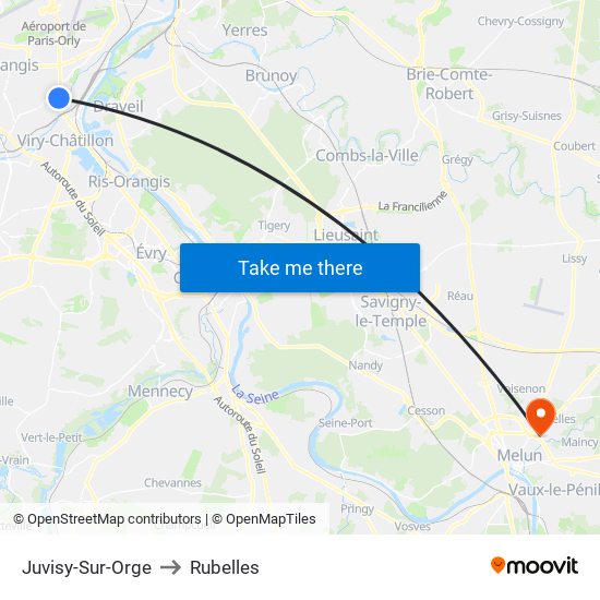 Juvisy-Sur-Orge to Rubelles map