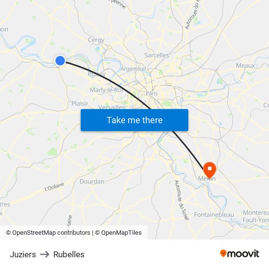 Juziers to Rubelles map