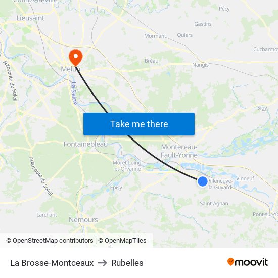 La Brosse-Montceaux to Rubelles map