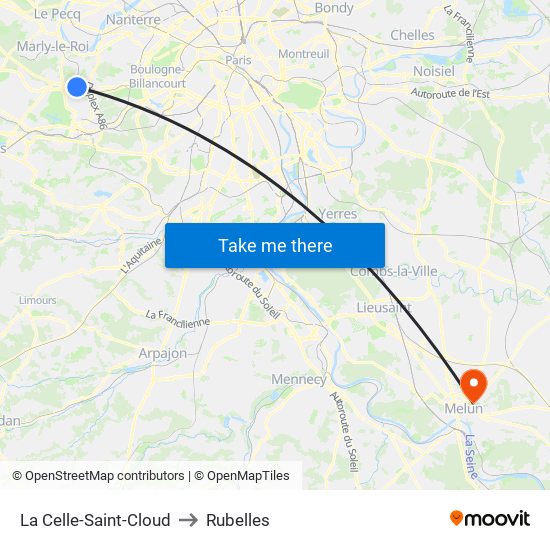 La Celle-Saint-Cloud to Rubelles map