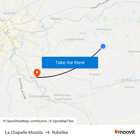 La Chapelle-Moutils to Rubelles map