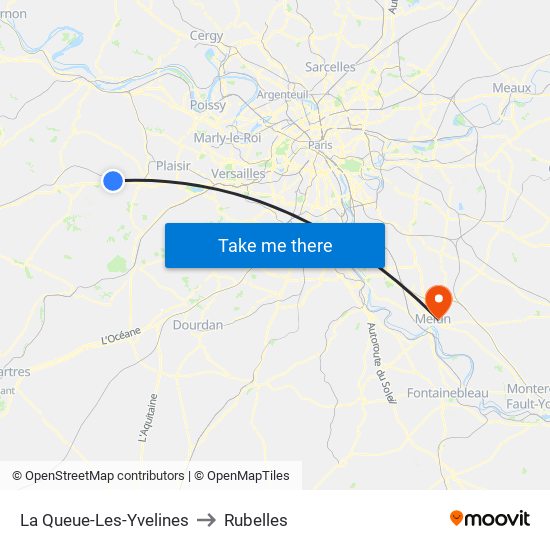 La Queue-Les-Yvelines to Rubelles map