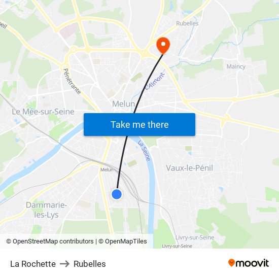 La Rochette to Rubelles map