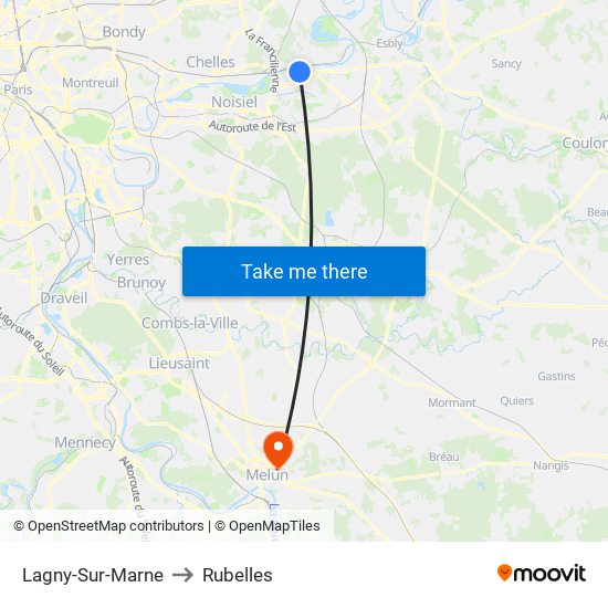 Lagny-Sur-Marne to Rubelles map