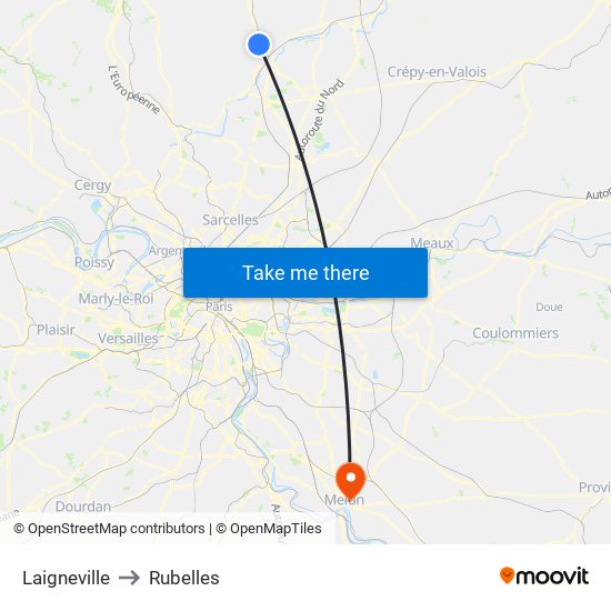 Laigneville to Rubelles map