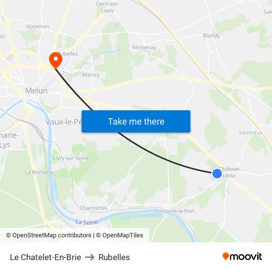 Le Chatelet-En-Brie to Rubelles map