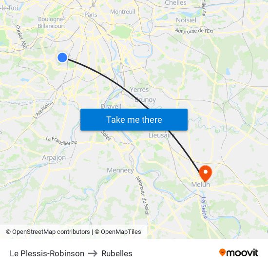 Le Plessis-Robinson to Rubelles map
