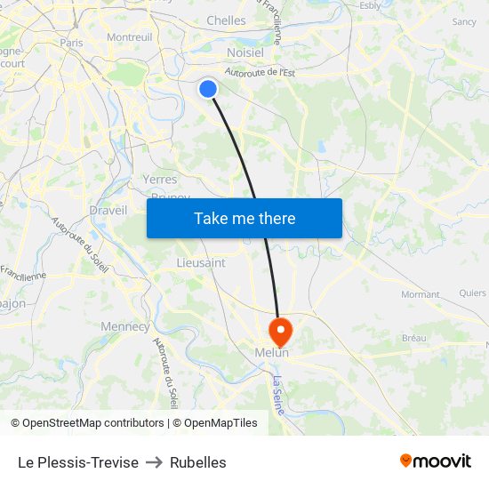 Le Plessis-Trevise to Rubelles map