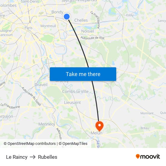 Le Raincy to Rubelles map