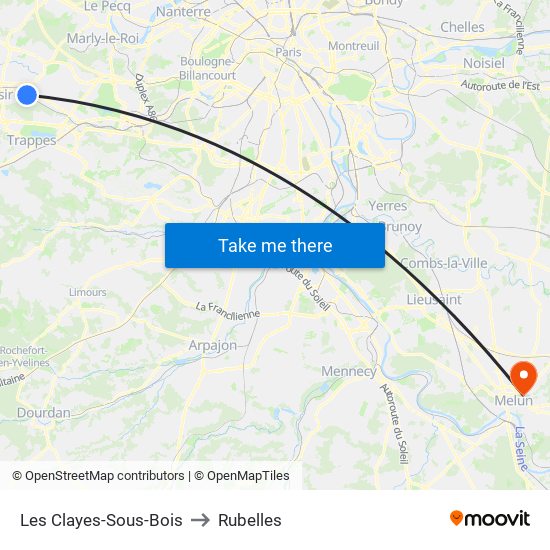 Les Clayes-Sous-Bois to Rubelles map