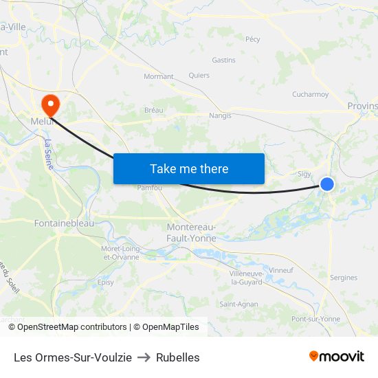 Les Ormes-Sur-Voulzie to Rubelles map