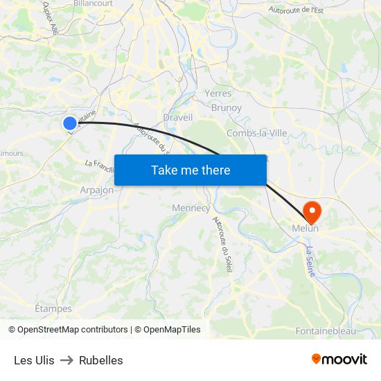 Les Ulis to Rubelles map