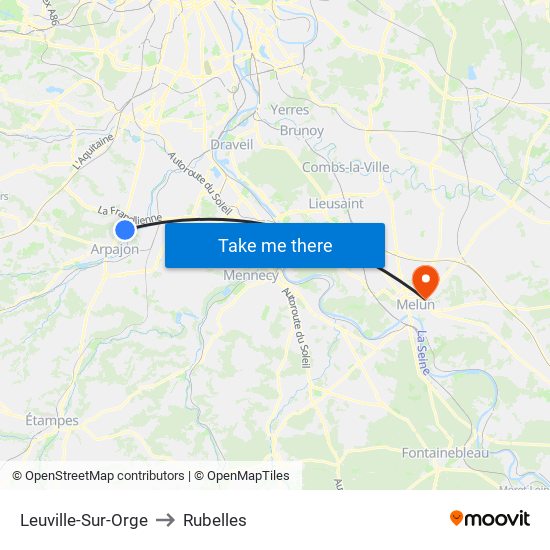 Leuville-Sur-Orge to Rubelles map