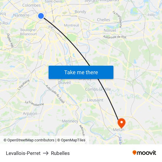 Levallois-Perret to Rubelles map