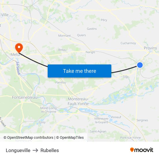Longueville to Rubelles map