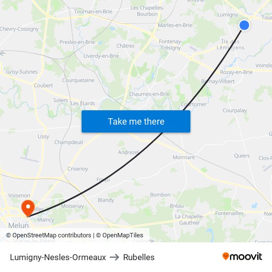 Lumigny-Nesles-Ormeaux to Rubelles map