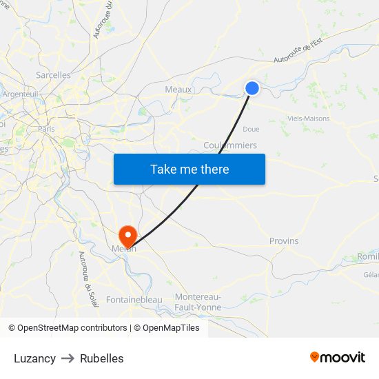 Luzancy to Rubelles map