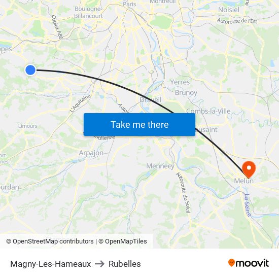 Magny-Les-Hameaux to Rubelles map