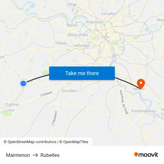 Maintenon to Rubelles map