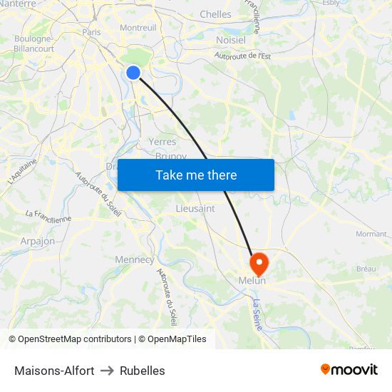 Maisons-Alfort to Rubelles map