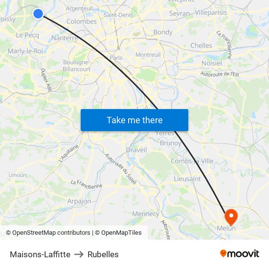 Maisons-Laffitte to Rubelles map
