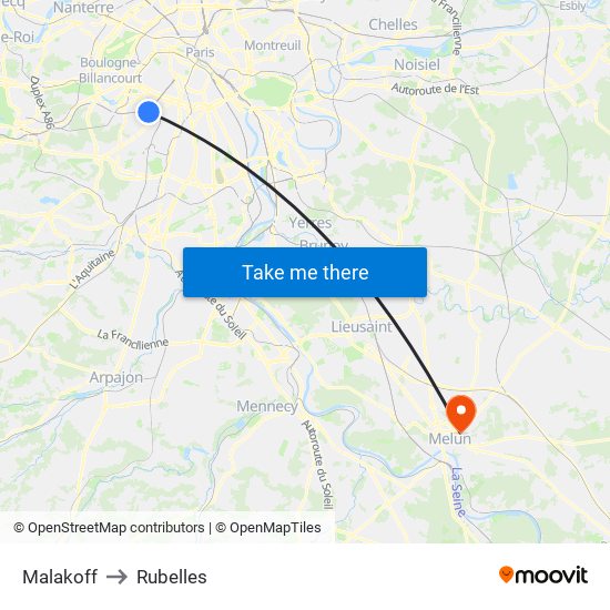 Malakoff to Rubelles map