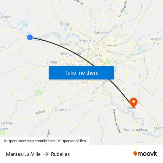 Mantes-La-Ville to Rubelles map