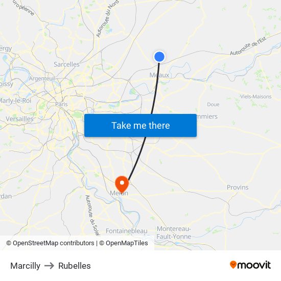 Marcilly to Rubelles map