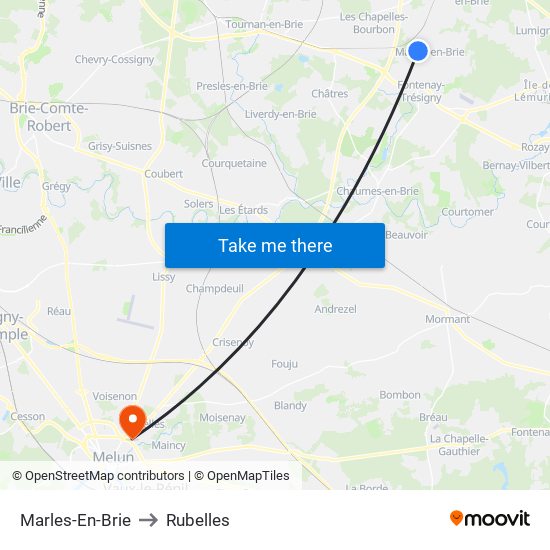 Marles-En-Brie to Rubelles map