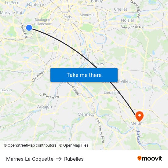 Marnes-La-Coquette to Rubelles map