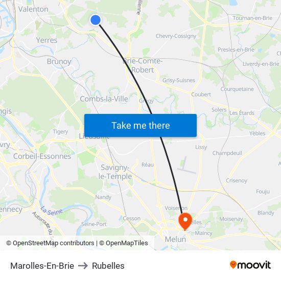 Marolles-En-Brie to Rubelles map